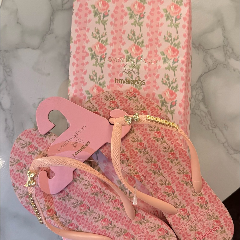 LoveShackFancy x Havaianas strawberry macaroon